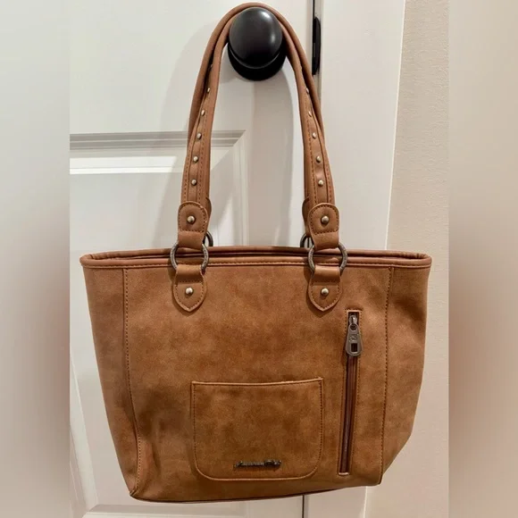 American Bling‎ by Montana West Tan Studded Conceal Carry Tote Bag - Picture 2 of 10